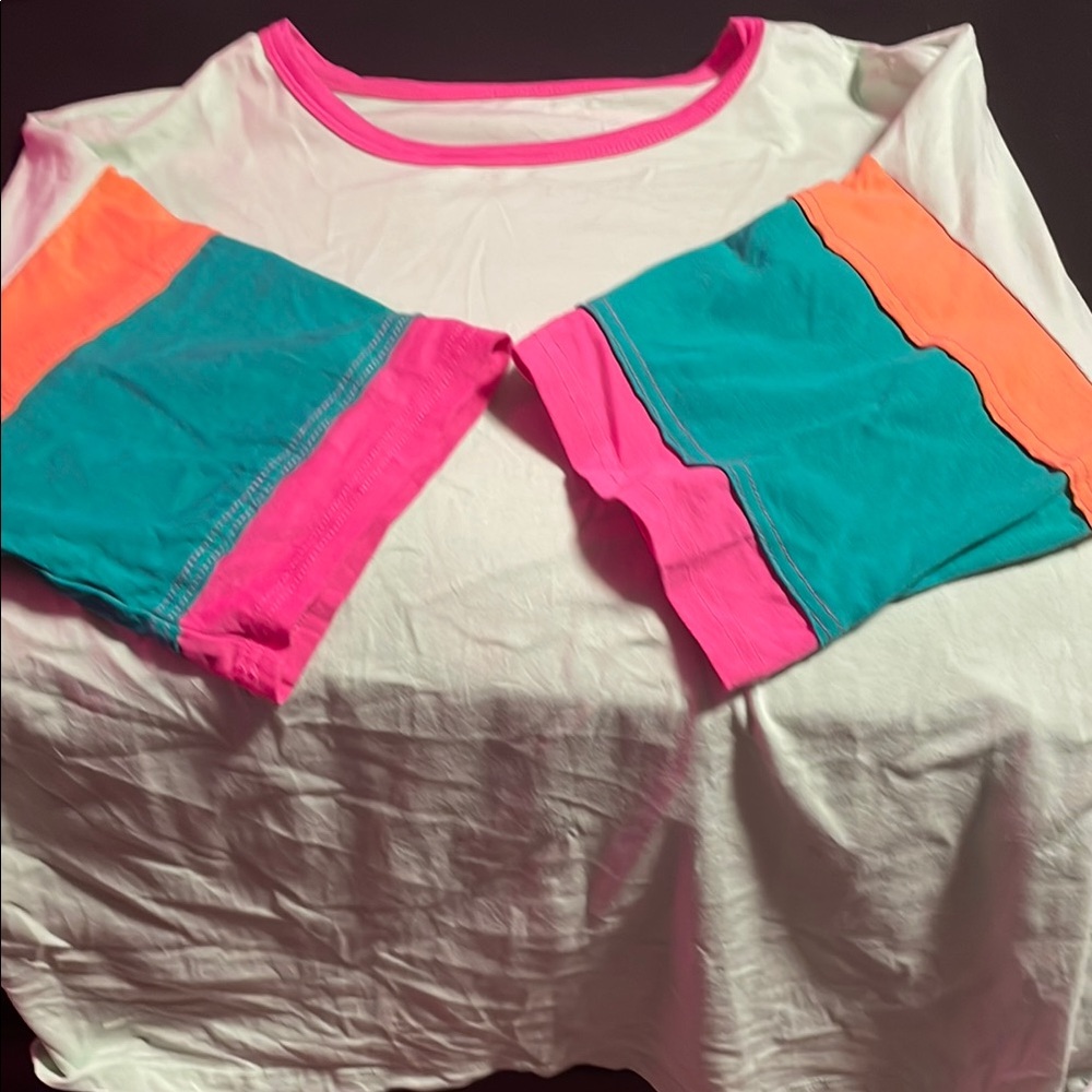 Colorful Women’s Tee with Pink, Orange and Green Accents